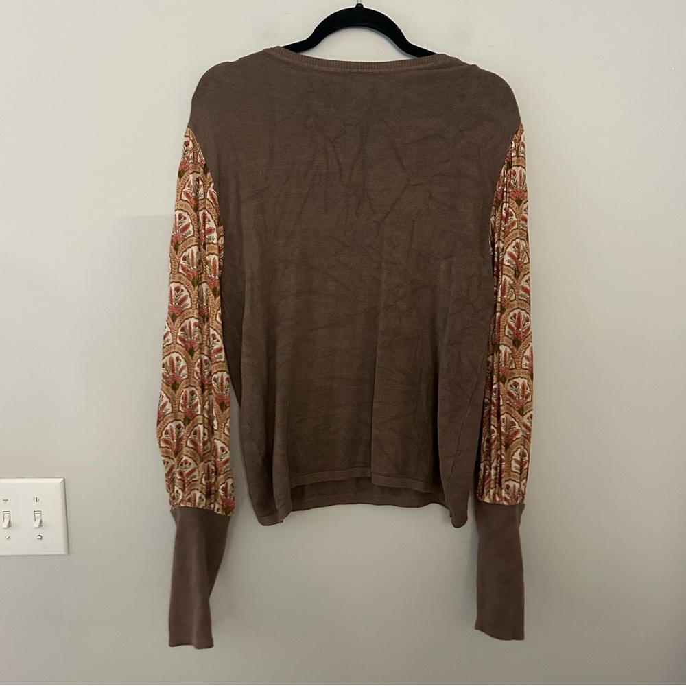 Anthropologie Bl-nk Brown Printed Puff-Sleeve Sweater - Picture 5 of 7
